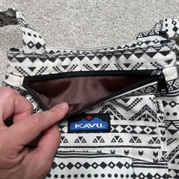 Kavu Mini Keeper Canvas Crossbody Bag Black White Geometric Aztec Small Purse - Picture 6 of 16